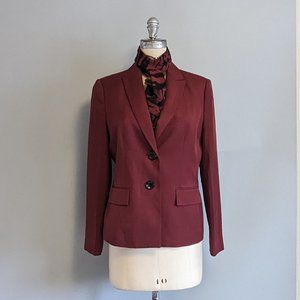 Le Suit Maroon Blazer with Matching Maroon and Black Zebra Sheer Scarf 8 Medium